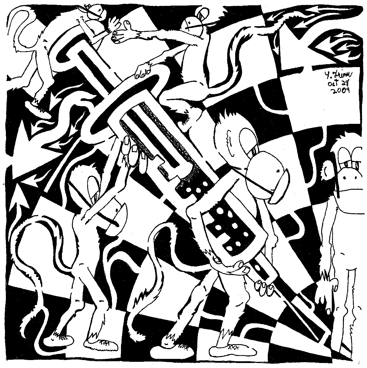 Maze cartoon of monkeys giving a shot